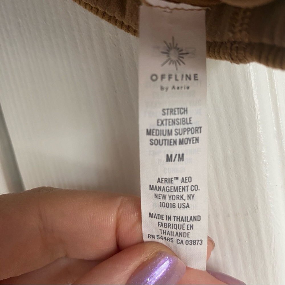 Aerie Offline Medium Brown Ribbed Crop Top Bra Medium Support Stretch Activewear - Picture 4 of 6